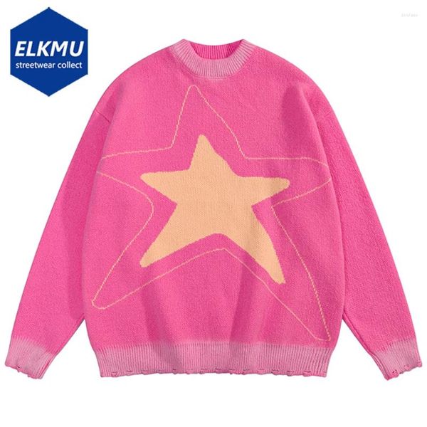 Suéteres para hombres Star Y2K Suéter de punto de gran tamaño Hombres 2024 Otoño Invierno Jerséis Jerséis Harajuku Streetwear Hip Hop Rosa