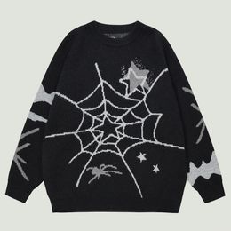 Pulls pour hommes Streetwear surdimensionné pulls tricotés hommes Vintage Spider Net graphique Patchwork Jumper Hip Hop décontracté lâche Y2K pull unisexe 230914