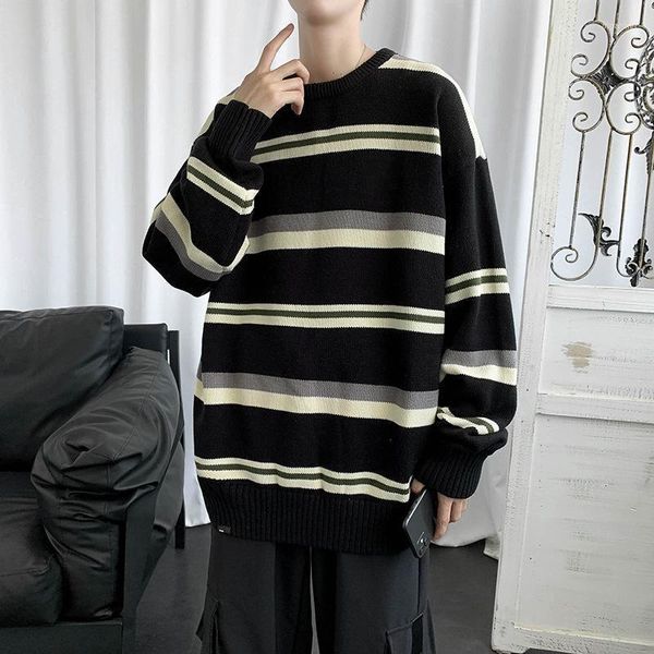 Pulls pour hommes rayés hommes col rond mode coréenne pull tricoté laine cachemire automne hiver Streetwear surdimensionné pull pour hommes Olga22
