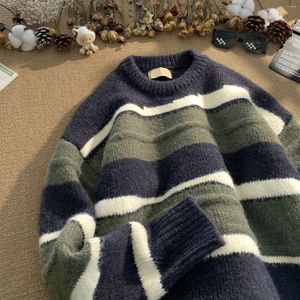 Herensweaters Gestreepte trui Winter Verdikte herfst en stijl Jeugd Middelbare scholieren Trendy merk losse Y2k-top