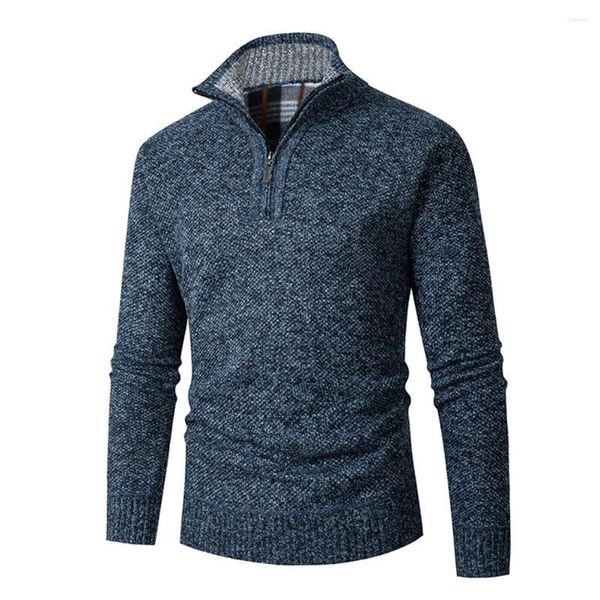 Pulls pour hommes élégant pull tricoté polaire 1/4 zip pull tricots col montant solide pulls minces hiver dessus chaud homme vêtements