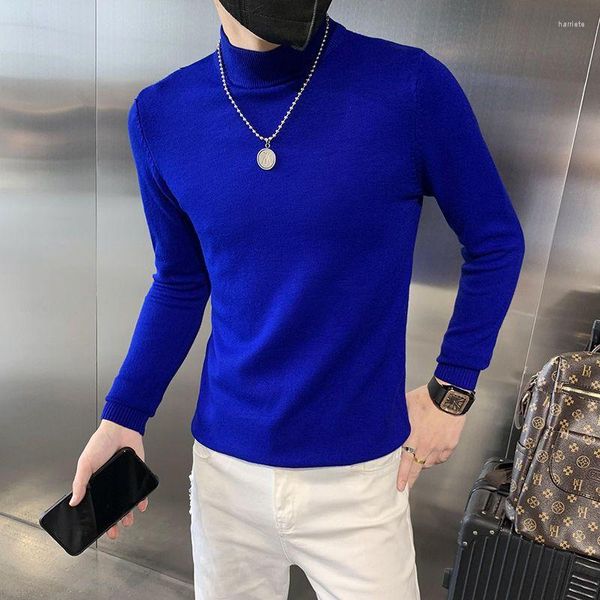 Suéteres de hombre con estilo de Color sólido que combina con todo suéter de cuello alto de punto ropa 2023 otoño jerséis casuales sueltos tops coreanos