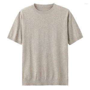 Pulls pour hommes été 2024 col rond pull en laine fine couleur unie tricoté décontracté à manches courtes pull t-shirt