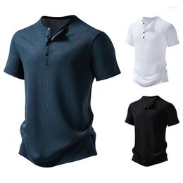 Chandails pour hommes Summer 4 bouton de glace en soie respirante et douce Henry à manches courtes