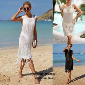 Herentruien Zomerstrandkleding 2023 Fringe Tassel Gebreide Cover Up cover-ups Dragen sexy vestidos Hollow Out Robe lange jurk