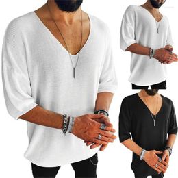 Heren Truien Zomer Toevallige Gebreide Trui Half Mouw V-hals Effen Truien Tops Mode Mannelijke Slim Fit Heren Streetwear