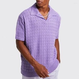 Suéteres para hombres Suéter suelto casual de verano Camisas de polo para hombre Tops de punto transpirables de color sólido de manga corta para hombres Jersey de gran tamaño de moda