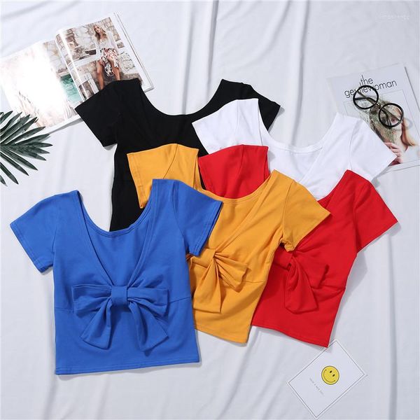 Suéteres para hombres Ropa de verano para mujeres Y2K Crop Top Sexy recortada Negro Rojo Blanco con cuello en V Botones XL Camiseta Mujer Camiseta vintage Camiseta