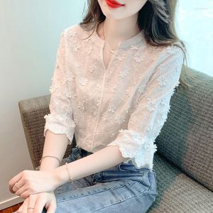 Heren Truien Zomer Tops Kanten Blouses Vrouwen Borduurwerk Bloemen Katoen Wit Shirt 2023 Fashion Casual Korte Mouw Dames Shirts Blusas