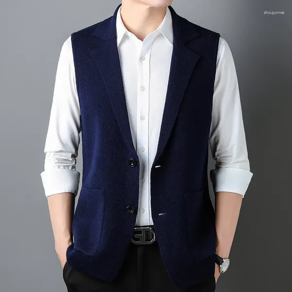 Pulls pour hommes Super Fine Laine Mérinos Hommes Blazer Manteau Gilet 2024 Printemps Automne Tricoté Pure Homme Sans Manches Cardigans À Poitrine Simple