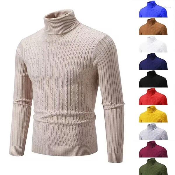 Suéteres para hombres Suéter 2023 Invierno Cuello alto Camisa de fondo Slim Twist Color Sólido Pareja Navidad Hombres Ropa