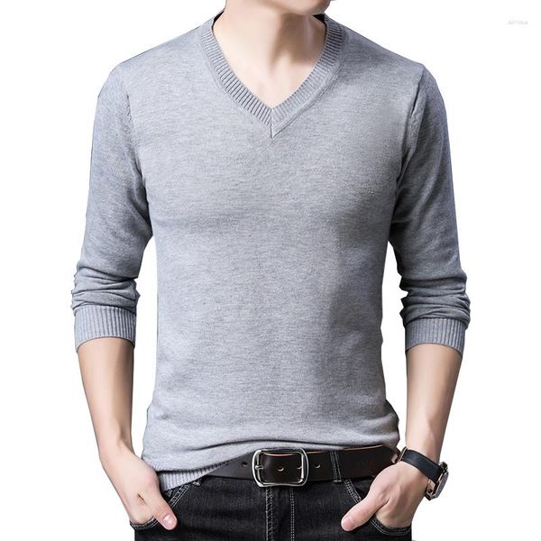 Suéteres para hombres Suéter Otoño Delgado Hombres Casual Color sólido Cuello en V Suéteres Negro Gris Suéter