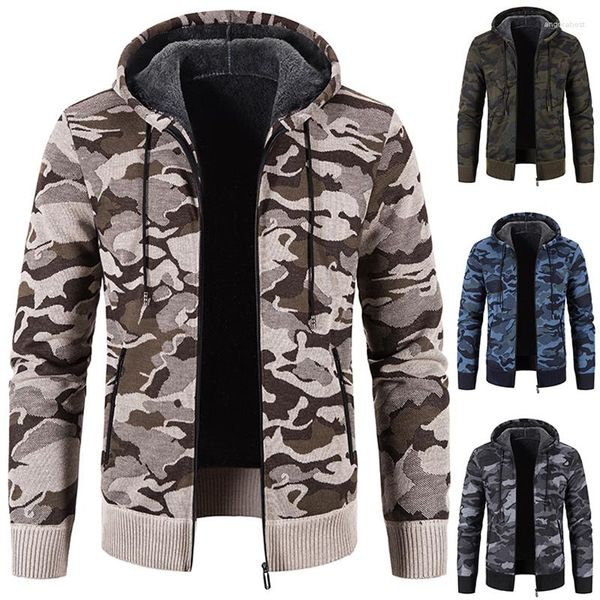 Suéteres para hombre Suéter Camuflaje Cremallera Cárdigan Otoño/Invierno Abrigo Polar Pesado Con Capucha Tendencia Guapo Térmico Y2K Elegante Chaqueta