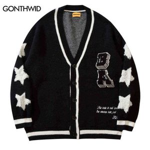 Pulls pour hommes Pull Manteau Hommes Broderie Étoile Tricoté Cardigan Pulls Pulls 2022 Automne Harajuku Mode Casual Streetwear Pull Veste T220906