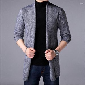 Hommes chandails pull manteaux hommes mode 2023 automne hommes mince longue couleur unie tricoté veste décontracté Cardigan