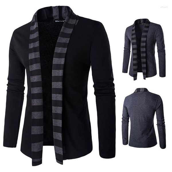 Hommes Chandails Chandail Coton Long Imprimé De Casual Vêtements Automne Manteau Col En V Confortable Mâle Noir Manches Cardigan Homme Hiver Pull