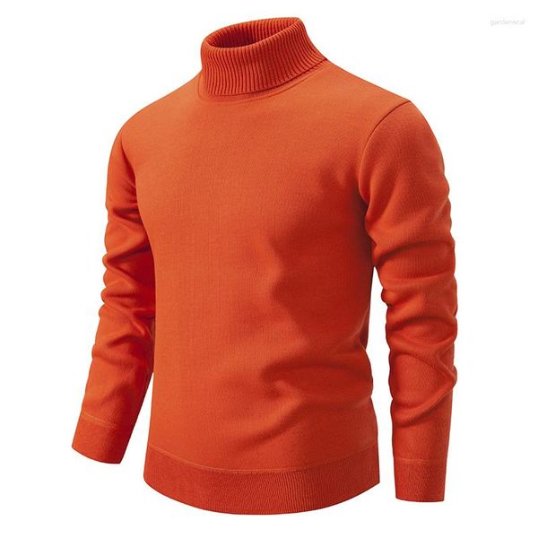 Sweaters para hombres Sweater Line Knit Line Turn Long-Selled Tendencia de color sólido