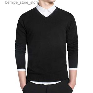 Sweaters para hombres Sweater Men 2024 Autumn casual Men Men en V-cuello de algodón sólido Ropa de marca Slim Fit Séteres masculinos Pull Homme Q240530