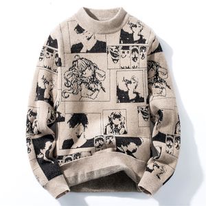 Heren trui trui heren anime oversized heren jumper lange mouw gebreide patroon Harajuku pullovers mannelijke kleding gotische kleding 230303