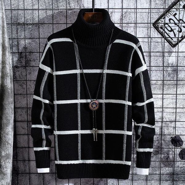 Hommes chandails pull hommes vêtements 2022 hiver épais chaud hommes Plaid mode classique col roulé Pull Pull Homme