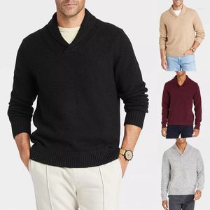 Suéteres para hombres Suéter Color sólido Cuello alto Jersey de punto Otoño Invierno Cálido Manga larga Hombres Navidad Rojo