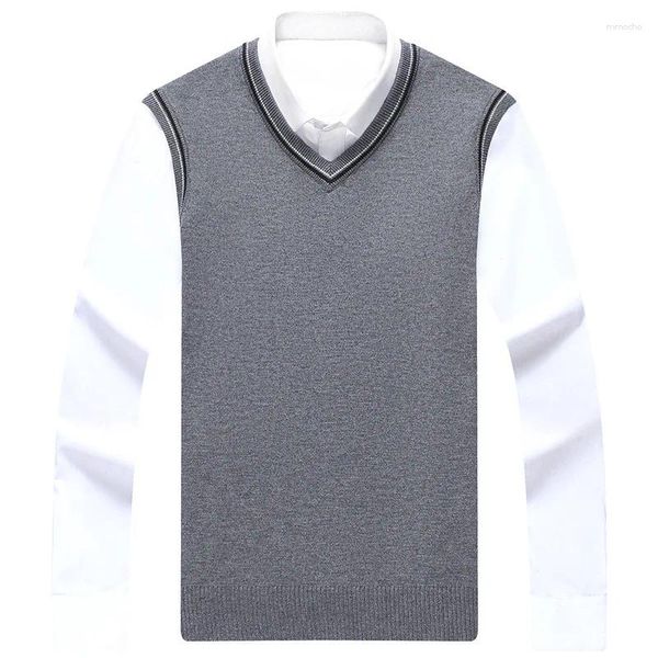 Pulls pour hommes pull gilet printemps et automne col en V sans manches pull pour personnes âgées d'âge moyen Camisole