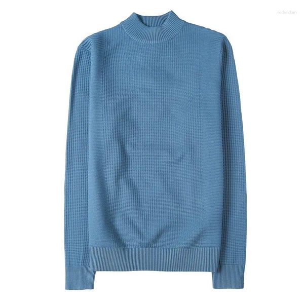 Pulls pour hommes Pull hiver épais tricot demi-col haut mince mode couleur unie chemise de base assortie