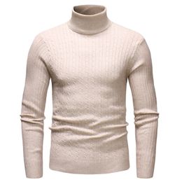 Sweaters voor mannen Sweter Baru Musim Gugur Untuk Pria Kasual Warna Solid Turtleneck Rajutan Pullover Jacquard Lembut Hangat Merek 220830