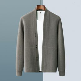 Suéteres masculinos SXXL Cardigan 100 Séter de lana Color sólido de manga completa Negocio Vneck para hombres Vneck 230815
