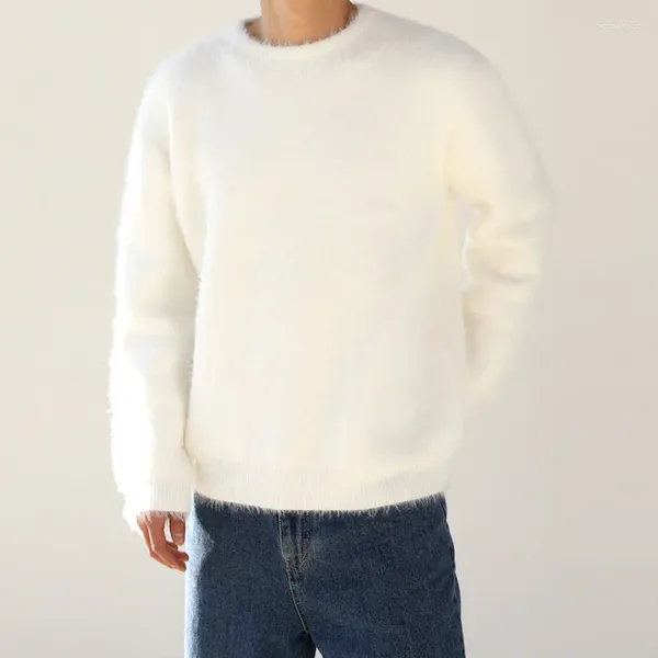 Pulls pour hommes SYUHGFA 2024 Automne Hiver Col rond Mohair Pull Lâche Style coréen Vintage Pull tricoté Hommes Vêtements