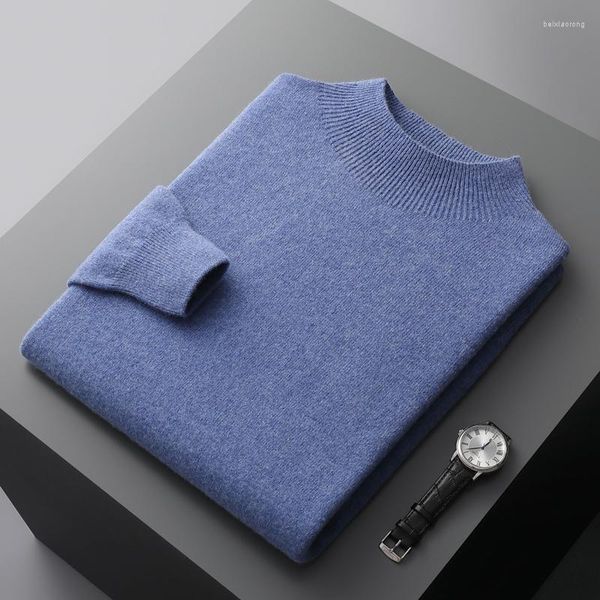 Suéteres para hombre SZDYQH, suéter clásico con cuello redondo, suéter de punto de lana Merino de otoño, suéter básico holgado cálido de manga larga para hombre, Top de primavera