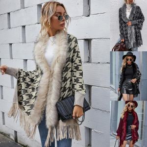 Herentruien Tassel Cape Coat vrouwen herfst winter bont kraag poncho dames gebreide Cardigans mantel sjaalsweater jas