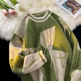 Мужские свитера с кисточками, свитер нестандартной цветовой гаммы, свободная трикотажная рубашка в стиле ретро в стиле гранж, льняная подкладка, винтажная уличная одежда