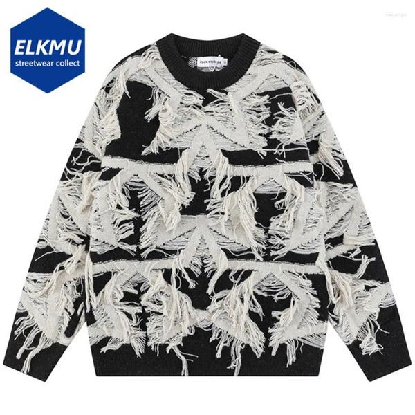 Suéteres para hombres Borla Estrella Punto Suéter Hombres Hip Hop Streetwear Jersey de gran tamaño Jersey de punto Harajuku Suelto Negro Y2K