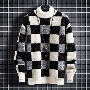 Pulls pour hommes Pull en cachemire épais hommes hauts col roulé hiver mâle pulls à carreaux confortable hommes noël garder au chaud pull homme 220924