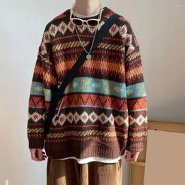 Pulls pour hommes épais printemps pull imprimé géométrique vintage col rond chic élastique pour la maison