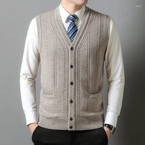 Pulls pour hommes épais super fine laine mérinos hommes manteau gilet 2024 automne hiver tricoté pur homme sans manches simple boutonnage cardigan