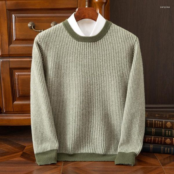 Pulls pour hommes mille oiseaux damier col rond pull automne/hiver cachemire solide pull occidental chemisier