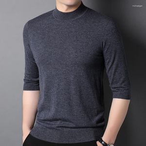 Pulls pour hommes manches trois-quarts pure laine demi col roulé printemps et été léger doux respirant haut tricoté