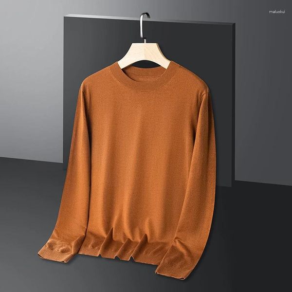 Pulls pour hommes Top Grade 10% Chèvre Cachemire Tees Automne Classique Solide Pull à manches longues Pull mince Pull en laine de mouton Vêtements