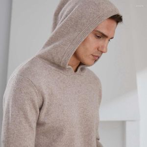 Pulls pour hommes haut de gamme homme avec chapeau épais chaud chèvre cachemire pulls tricotés homme 2023 hiver pulls à manches longues