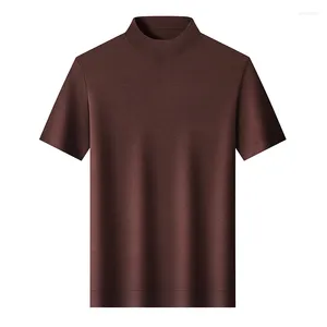 Suéteres para hombre, Tops de lana de oveja de calidad superior, camiseta informal fina de punto liso, jerséis de estambre de manga corta para hombre