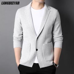 Herentruien Top Grade Wool 5 Brand Fashion Breid Korean Style Cardigan Men Slim Fit Sweater Casual Solid Coats Jacket Mens kleding 2023 230331