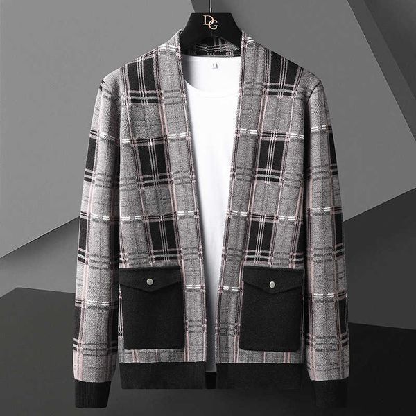 Hommes chandails à la mode marque mode Plaid Cardigan veste décontractée Style britannique automne/hiver nouveau tricoté G221010