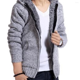 Herentruien trendy mannen capuchon jas met lange mouwen houd warme wasbare zakken breien jas