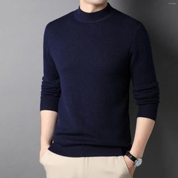 Suéteres para hombre, jersey de cuello alto, suéter de punto de Color sólido, Tops térmicos informales elásticos de talla grande para otoño e invierno