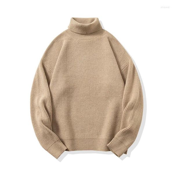 Suéteres de hombre suéter de punto de cuello alto tela gruesa 2024 invierno Casual Vintage pulóver moda cuello redondo ropa para hombre