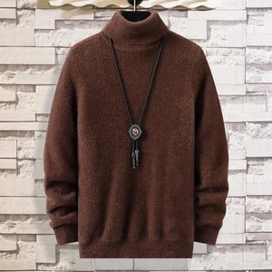 Pulls pour hommes Col roulé Hommes Pulls solides Hiver Tricoté Noir Gery Vêtements chauds