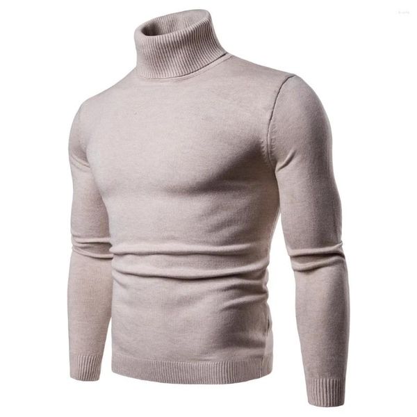 Suéteres para hombres Cuello alto Hombres Suéter Otoño Slim Punto Beige Niños de gran tamaño Manga larga Jerseys masculinos Tamaño grande Prendas de punto casuales