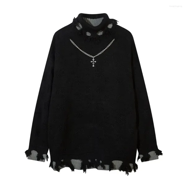 Pulls pour hommes Collier à col roulé Designer épais pour femmes Y2K Effiloché Ripped Vintage Gothic Tops Mode d'hiver Vêtements esthétiques